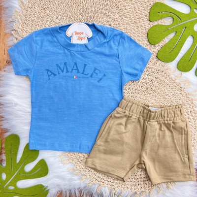 Conj. Camiseta Amalfi Dall'Italia e Bermuda Moletinho - Azul e Areia